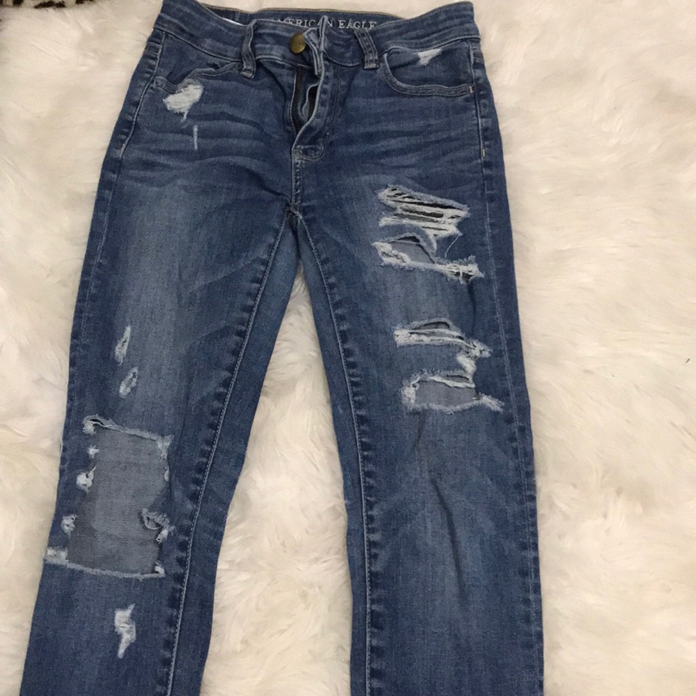 high rise distress AEO jeans